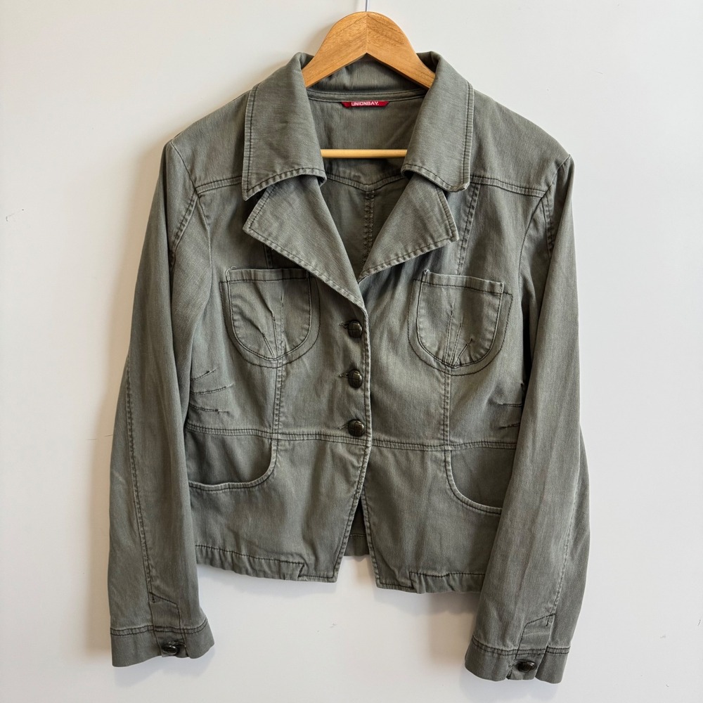 Unionbay Women's Green Cotton Blend Casual Blazer Jacket - Pocket Front
